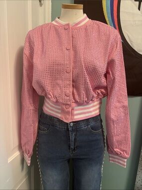 Pink Rhinestone Bomber Jacket - Women's Jean Jacket Style